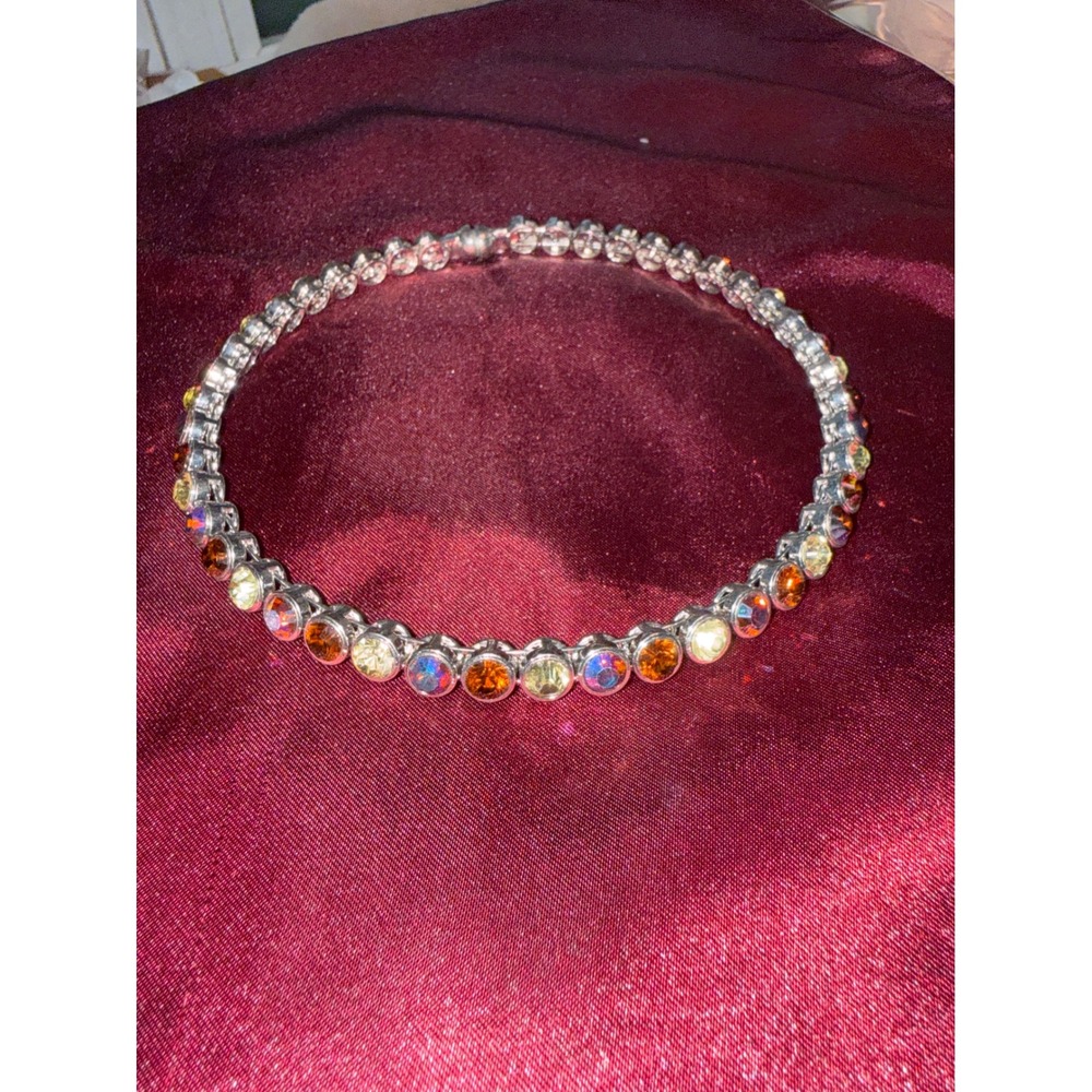 Multi‎ Color Crystal Tennis Choker Necklace Silver Tone Magnetic Clasp 16 Inch